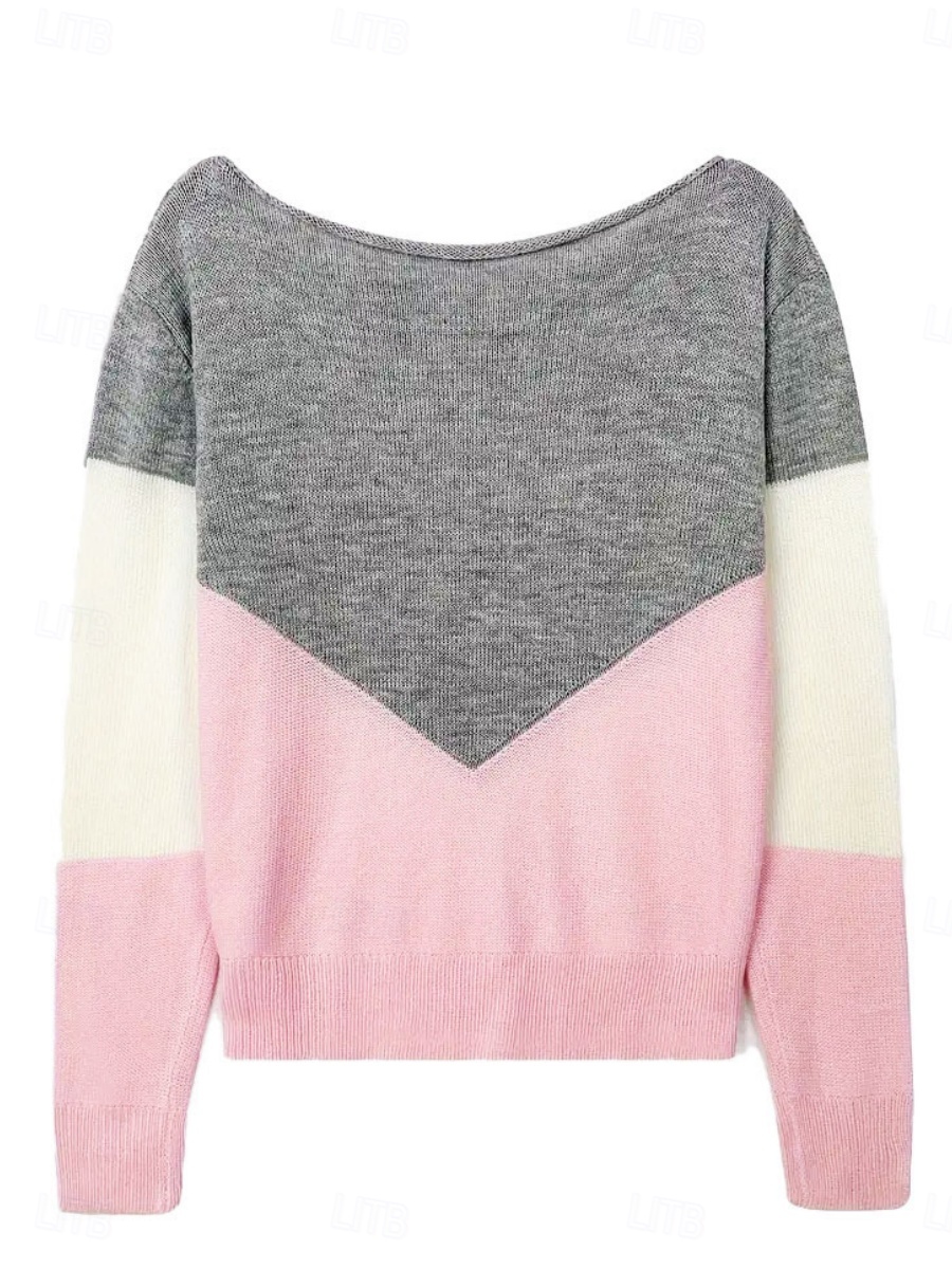 Dámské Svetr Na běžné nošení Měkké Geometrický Rýhovaný Tričkový Slátanina Pletený Dlouhý rukáv Běžné topy Plést Venkovní Denní Víkend Černá Žlutá Podzim Zima 2025 - €28.34 –P5