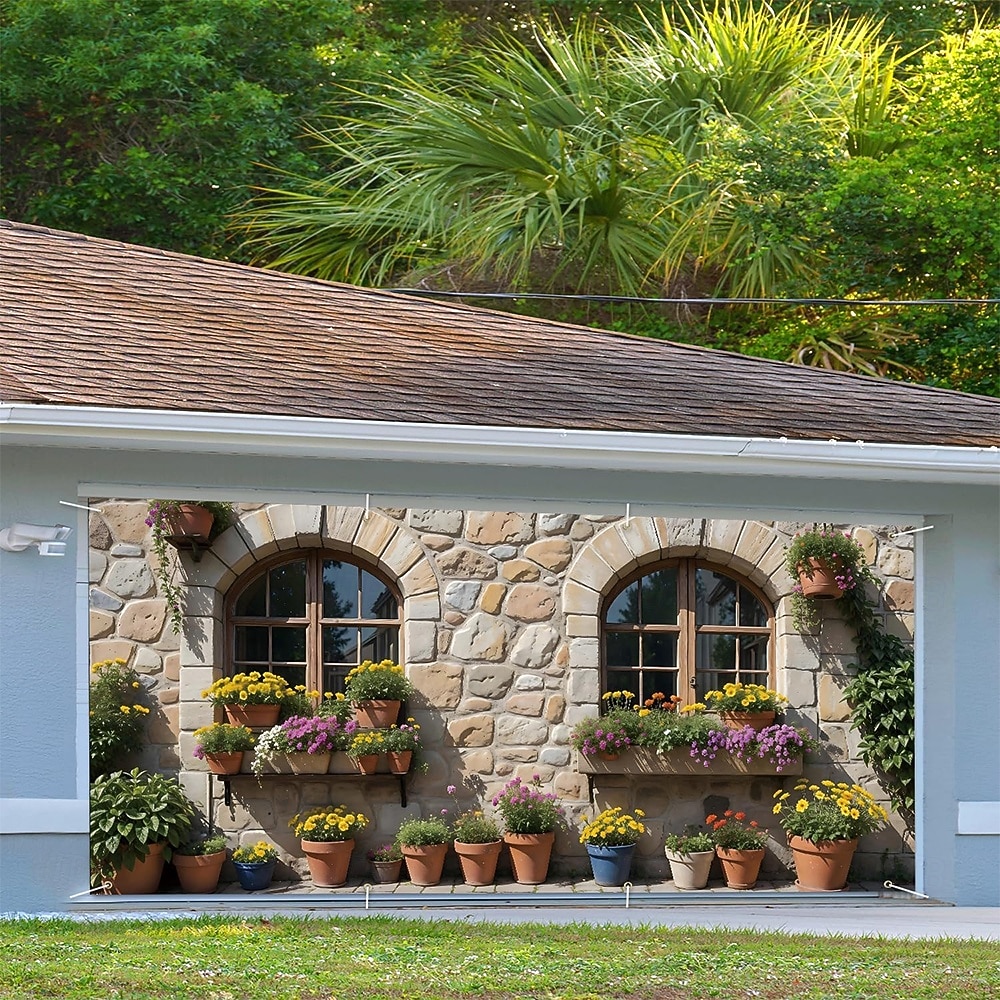 Κάλυμμα γκαραζόπορτας Μεγάλη Κρεμαστή Πέτρινος τοίχος Ρουστίκ Παράθυρα Αγροτικός 3D Πάρτι Για Υπαίθρια Χρήση Φόντα λήψης Εξώπορτα Διακοσμήσεις τοίχου πόρτα φόντο 2026 - $29.99 –P2