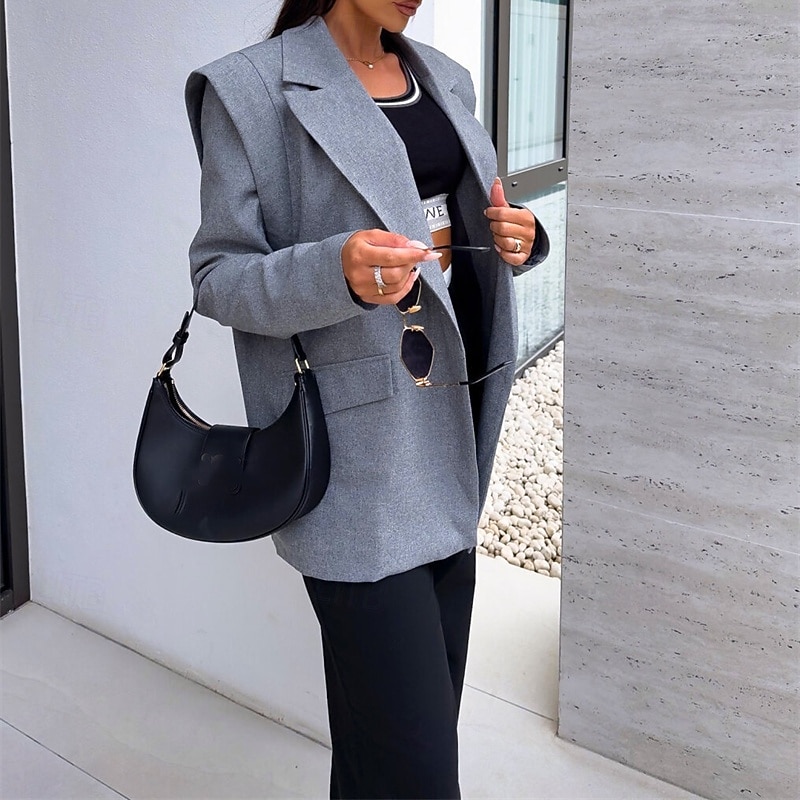 Femmes Blazer Confortable Avec Poches Boutons Élégant Mode Extérieur Uni Sortir Décontracté Quotidien Week-end Cardigan Régulier Revers Coupe régulière manche longue Vêtements d'extérieur Noir de 2025 ? $25.99 –P6
