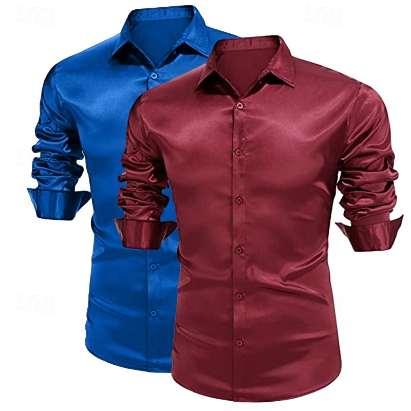 Homme Chemise Comme de la soie Chemise en satin Chemise habillée Chemise Décontractée Chemise Boutonnée Uni Formel Mariage Blanc + Vert Vert + rouge Noir + blanc Blanc + Bleu manche longue Revers de 2025 ? $29.99 –P9