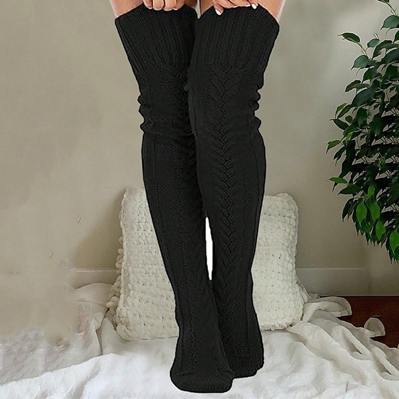 Dame Knehøye Sokker Strømper utendørs Ferie Helfarge polyester Strikket Grunnleggende Fritid Elastisk Varm 1 par 2025 - $9.49 –P5