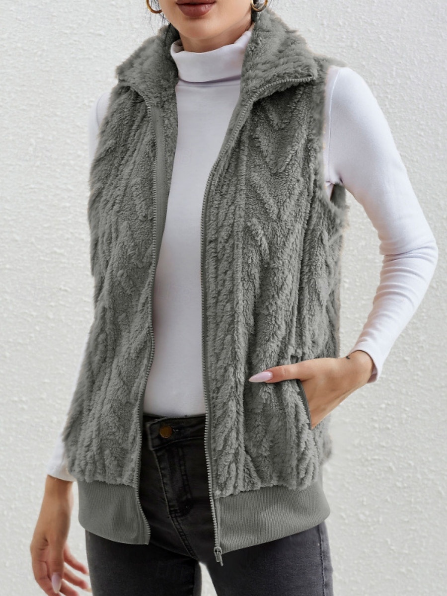 Femmes Gilet Confortable Respirant Fermeture éclair Avec Poches Occasionnel Uni Vacances Rue Occasionnel Tenue quotidienne Fermeture éclair Régulier Col Rabattu Coupe régulière Sans manches Vêtements de 2026 ? $33.99 –P1