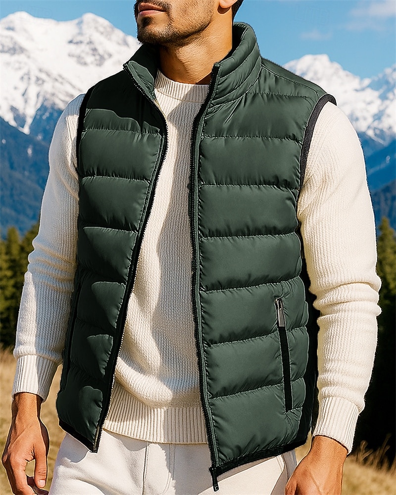 Men's Hiking Vest Puffer Vest Winter Autumn / Fall Outdoor Thermal Warm Lightweight Vest Hunting Fishing Climbing Black Army Green Burgundy Blue Green 2026 - $28.99 –P9