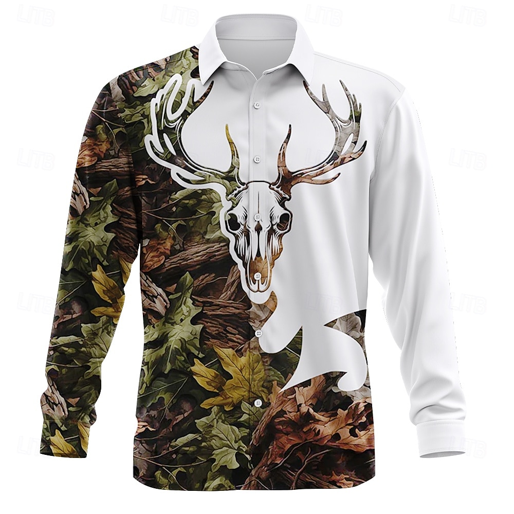 Per uomo Mimetico Renna Camicia Camicia con Bottoni Manica Lunga Vintage Retrò All'aperto Campeggio & Escursionismo Caccia Primavera Autunno Collo ripiegato Stampa 3D Camicia tipo lino Bianco 1 del 2025 a $25.99 –P3