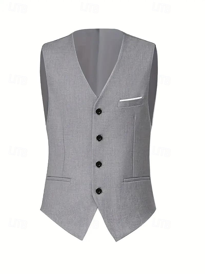 Herren Hochzeit Geschäft Business-Anzüge Gekerbtes Revers Schwarz Dunkelblau Formell Einfarbig Figurbetonter Schnitt 3-teilig 2025 - $109.99 –P4