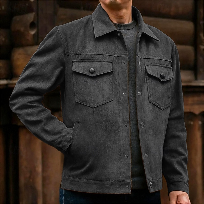 Hombre Chaqueta de camionero Chaqueta de gamuza sintética Chaqueta tipo cargo Vacaciones Diario Transpirable Bolsillo Primavera Otoño Plano Moda Clásico Diseño Regular Negro Caqui Verde Ejército 2026 - $48.99 –P1