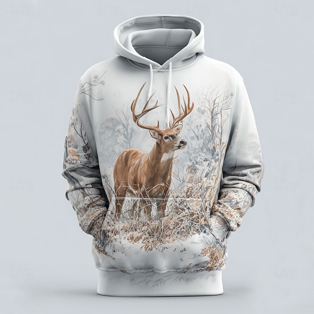 Men's Deer Hoodie Sweatshirt Fashion Classic Long Sleeve Crew Neck Outdoor Hunting White Brown Gray Gray 2 Drawstring Fall Winter Designer S M L XL XXL XXXL 2026 - $28.99 –P4