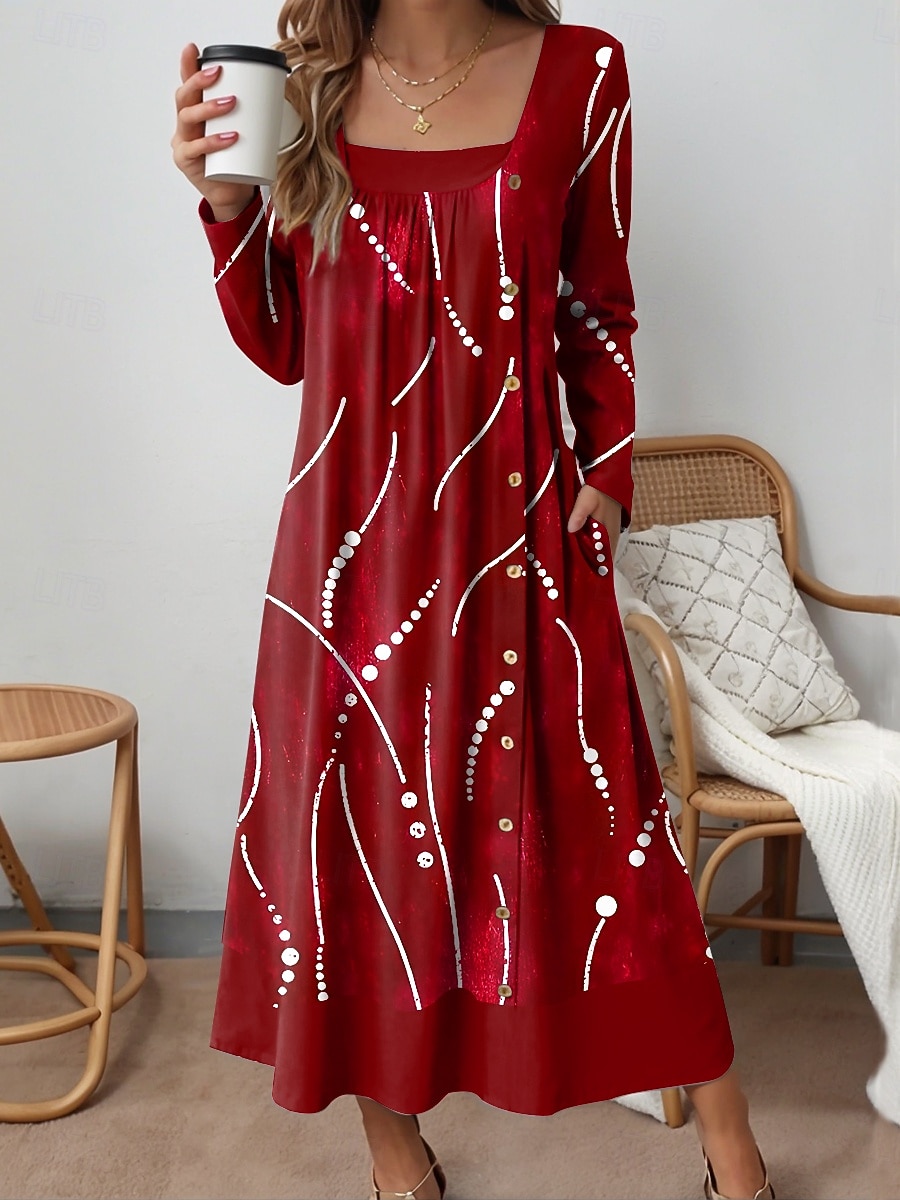 Pentru femei Rochii Midi Rochie de schimb Casual Zilnic Potrivire Largă Grafic Abstract Manșon Lung Pătrat Roșu-aprins Albastru piscină Mov Trifoi Primăvară Toamnă Iarnă 2025 - $36.99 –P3