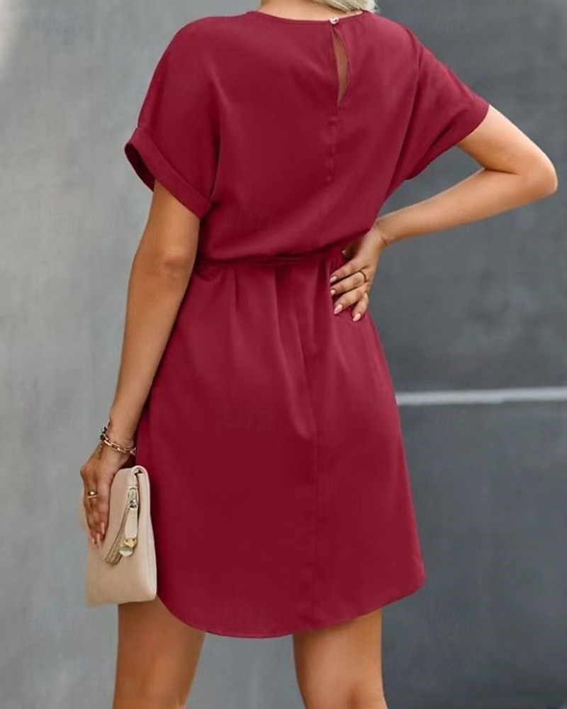 Damskie Sukienka mini Satynowa sukienka Moda Nowoczesny Na zewnątrz Urlop Święto Regularny Równina Krótki rękaw Półgolf Niebieski Wino Ciemnozielony Zielony Lato Wiosna Jesień 2026 - $26.99 –P5