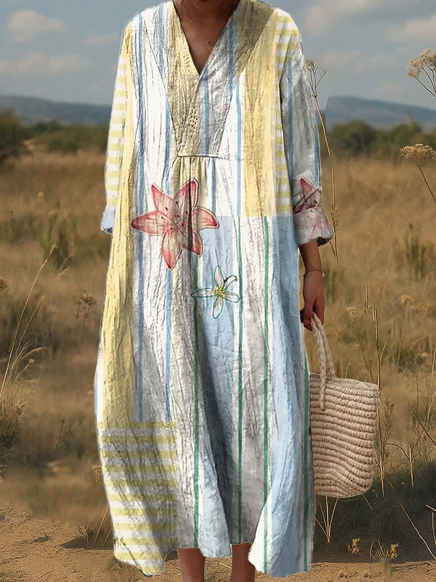 Per donna Abito Midi Abito a trapezio Abito aderente e svasato Casual Boho Ospite di nozze Quotidiano Uscire Vestibilità comoda Floreale Grafico Geometrico Manica Lunga Scollo a V Verde chiaro Rosa del 2025 a $35.99 –P1