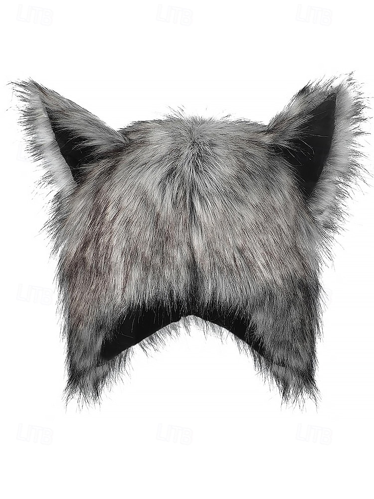 мужская шапка с волчьими ушками на Хэллоуин – пушистая полиэстеровая плюшевая шапка для костюмированной вечеринки, вечеринки и зимнего ношения 2025 - $14.99 –P3