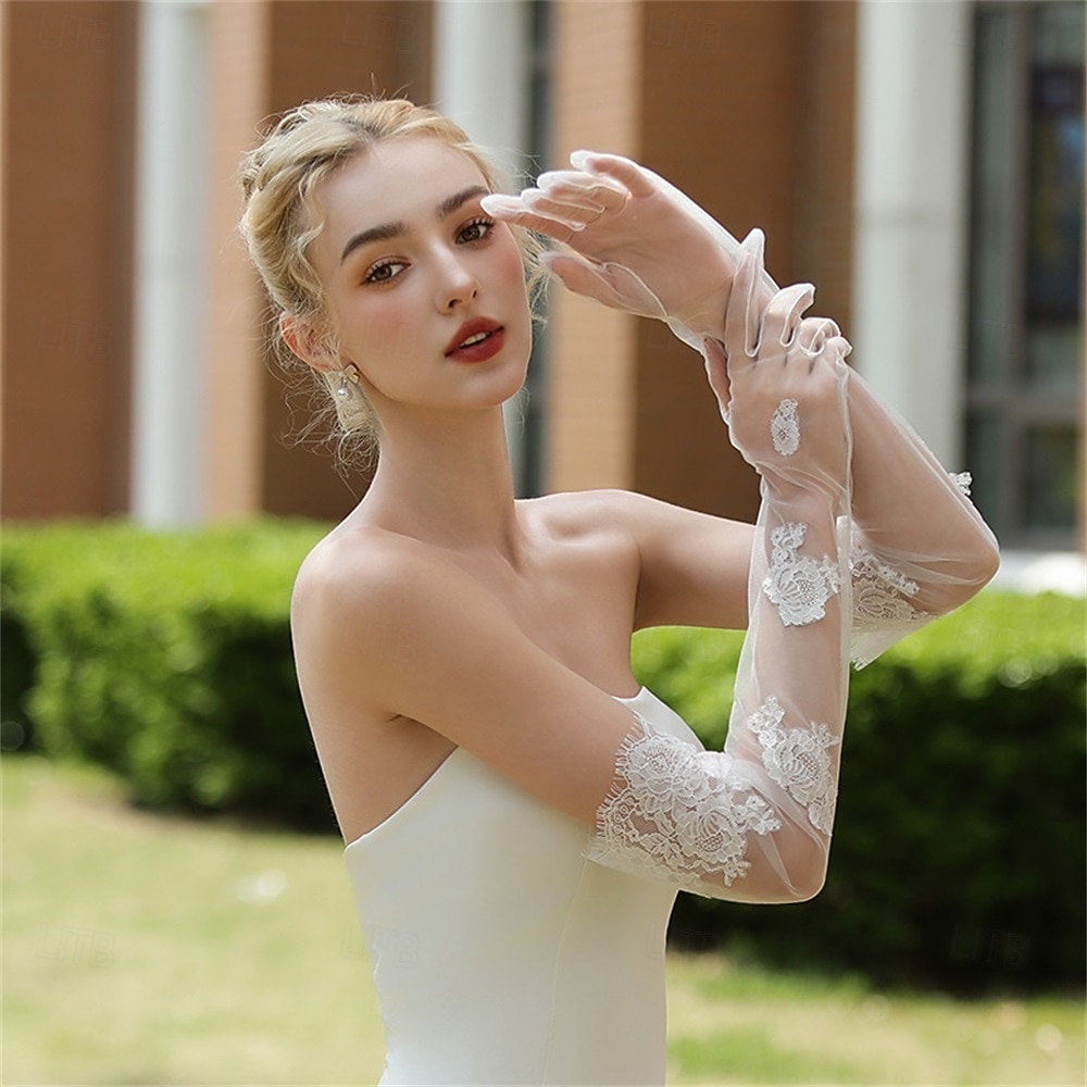 Tüll Ellbogenlänge Handschuh Elegant / Stilvoll / Einfach Mit Unifarbe Hochzeit / Party-Handschuh 2026 - $17.49 –P3