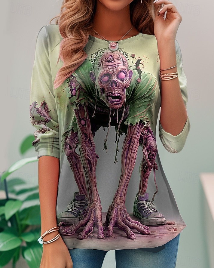 T-Shirt da donna teschi grafica moda vintage elegante maniche lunghe collo rotondo top regolari stampa quotidiana weekend giallo blu viola verde estate primavera autunno del 2026 a $24.99 –P3