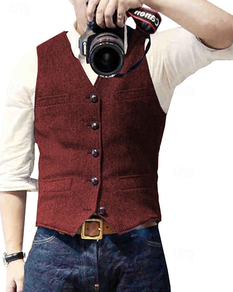 Hombre Chaleco Vacaciones Fiesta Negocio Moda Casual Primavera Otoño Bolsillo Botones Poliéster Cómodo Color sólido Recto 1 botón Escote en Pico Ajuste regular Plata Negro Champaña Vino Chaleco 2025 - $24.99 –P6