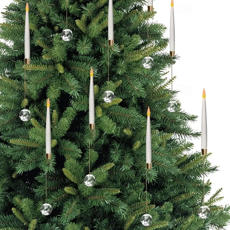 12-pakning LED-flammeløse flimrende lys med fjernkontroll og krystallkulekroker. Batteridrevne flammeløse, koniske lys, ideelle for jul, valentinsdagen og bryllupsdekorasjoner. 2025 - $67.99 –P8