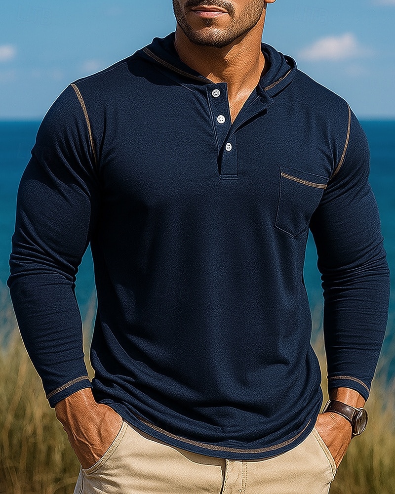 Homme Chemise décontractée T-shirt à capuche manche longue À capuche Top Extérieur Respirant Coton Noir Bleu Vert Tennis Le golf Course de 2025 ? $31.99 –P7