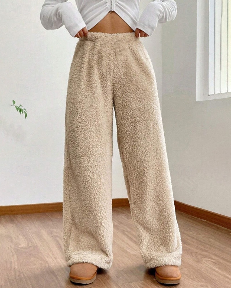 Femmes Jambe large Slacks Mode Occasionnel Longueur complète Taille Moyenne Uni Taille Élastique Chaleur Thermique Non Elastique Élastique Formel Vacances Rue Gris clair Gris foncé Chameau Gris Hiver de 2025 ? $26.99 –P5