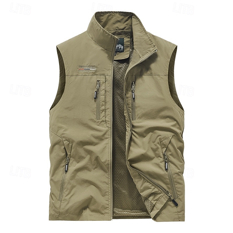 Homens colete ao ar livre Colete colete de pesca Ao ar livre Diário Moda Casual Primavera Outono Bolsos Poliéster Confortável Tecido Zíper Colarinho Chinês Normal Preto Laranja Cáqui Verde Tropa de 2026 por $31.99 –P12