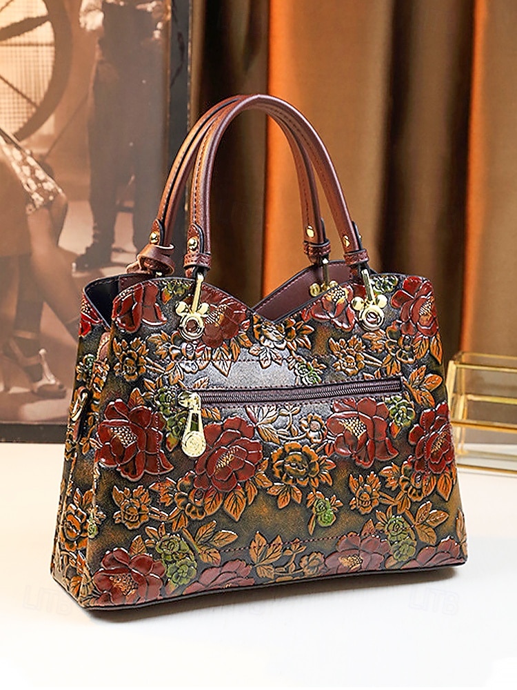 תיק יד וינטג' לנשים מעור דמוי עור עם עיצוב פרחוני מובלט - תיק כתף רטרו אלגנטי לנשים, חתונות, מסיבות ואירועים רשמיים 2026 - $79.99 –P6