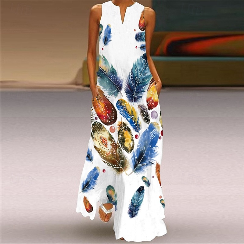 Dame Lang kjole Maxikjole Floral kjole Print kjole Mote Moderne utendørs Feriereise Ut på byen Normal Blomstret Ermeløs V-hals Svart Hvit Gul Rød Vår Høst 2026 - $25.99 –P3