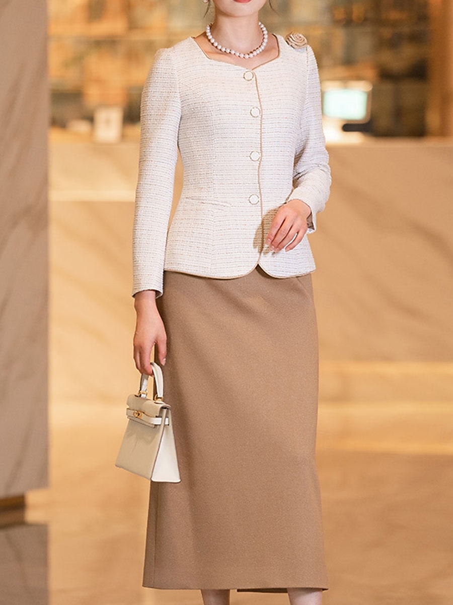 Zweiteilig A-Linie Kleid-Sets Brautmutterkleid Elegant Vintage Rundhalsausschnitt Tee-Länge Polyester Langarm mit Knöpfe 2025 - $119.99 –P6
