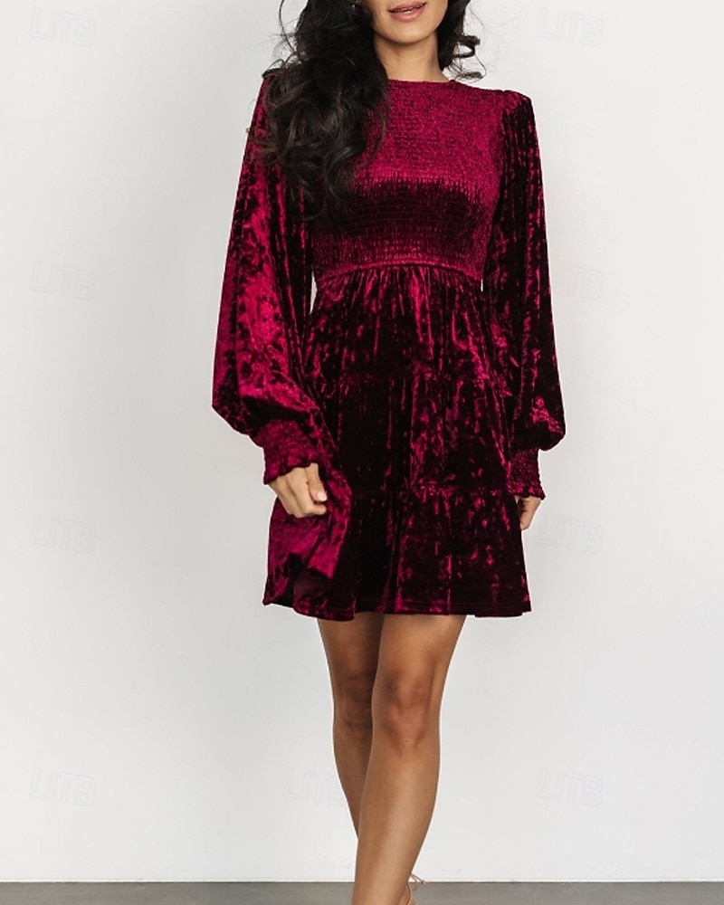 Pentru femei Rochie Mini Rochie de catifea Rochie de Cocktail Rochii Peplum Elegant Modă Modern Petrecere Serată Dată Fit regulat Simplu Manșon Lung Stil Nautic Negru Roșu Vin Verde Militar Maro 2025 - $36.99 –P16