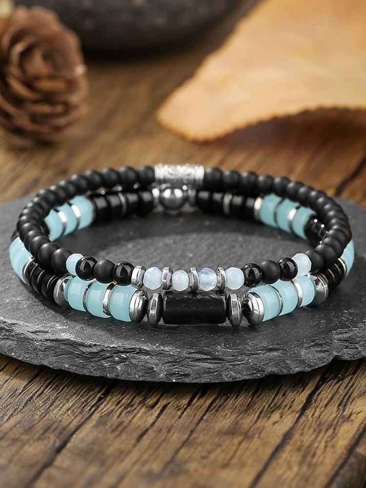 Armbåndssett med natursteinperler til menn, bohemsk lagdelt stretcharmbåndsmykke til fritidsbruk, fester og gaver 2026 - $11.99 –P4