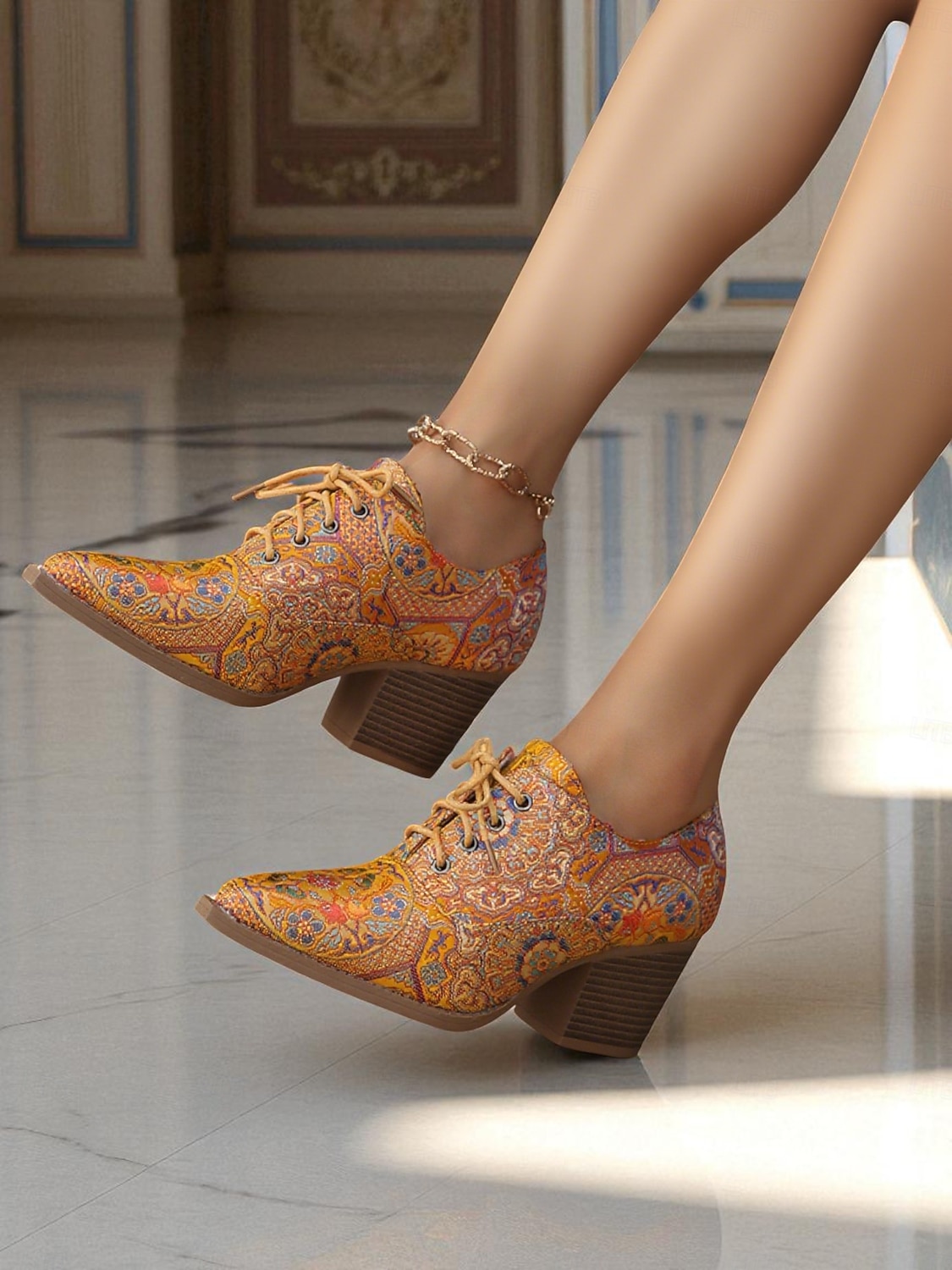 Zapatos Oxford con cordones y diseño paisley vintage de los años 50 para mujer: zapatos de vestir de tacón cuadrado retro para profesionales artísticos y ropa de oficina de otoño. 2026 - $42.99 –P6