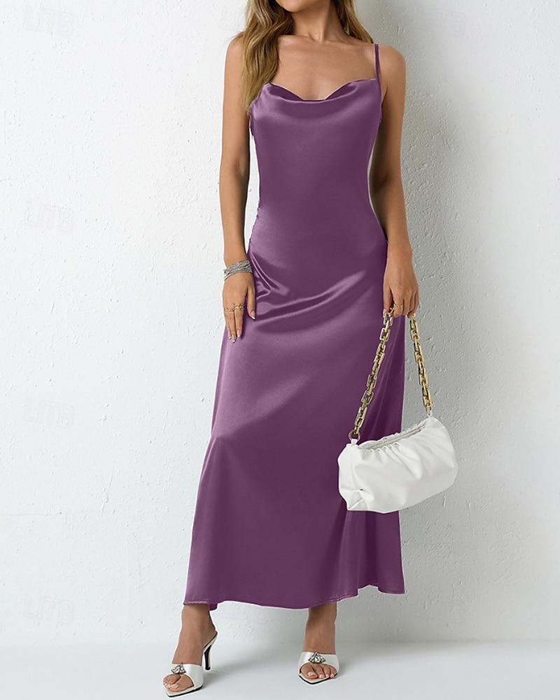 Dames Halflange jurk Satijnen Jurk Feestjurk Cocktail jurk Slipdress Modieus Modern Buiten Avond Feest Feest Normale pasvorm Effen Mouwloos hihnat Lichtgroen Wijn Donkergroen Paars Lente Herfst 2026 - $25.99 –P6