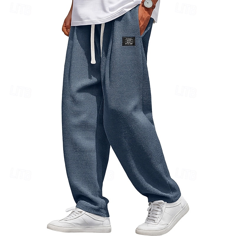 Pánské Vaflová Tepláky Kalhoty Volné kalhoty Tepláky s rovnými nohama Šňůrky Elastický pas Pevná barva Pohodlné Plná délka Denní Venkovní Streetwear Módní Klasický styl Černá Bílá Neelastické 2026 - $25.99 –P12