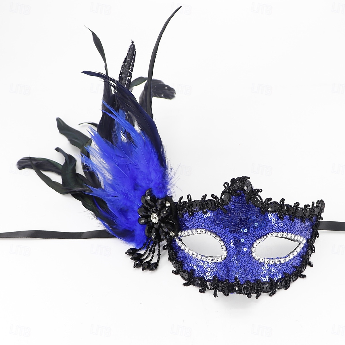 Damemaske med fjær og paljetter i burgunder med strass, gotisk venetiansk stil, kostymetilbehør til halloween-fester og maskeradeball 2025 - $24.99 –P6