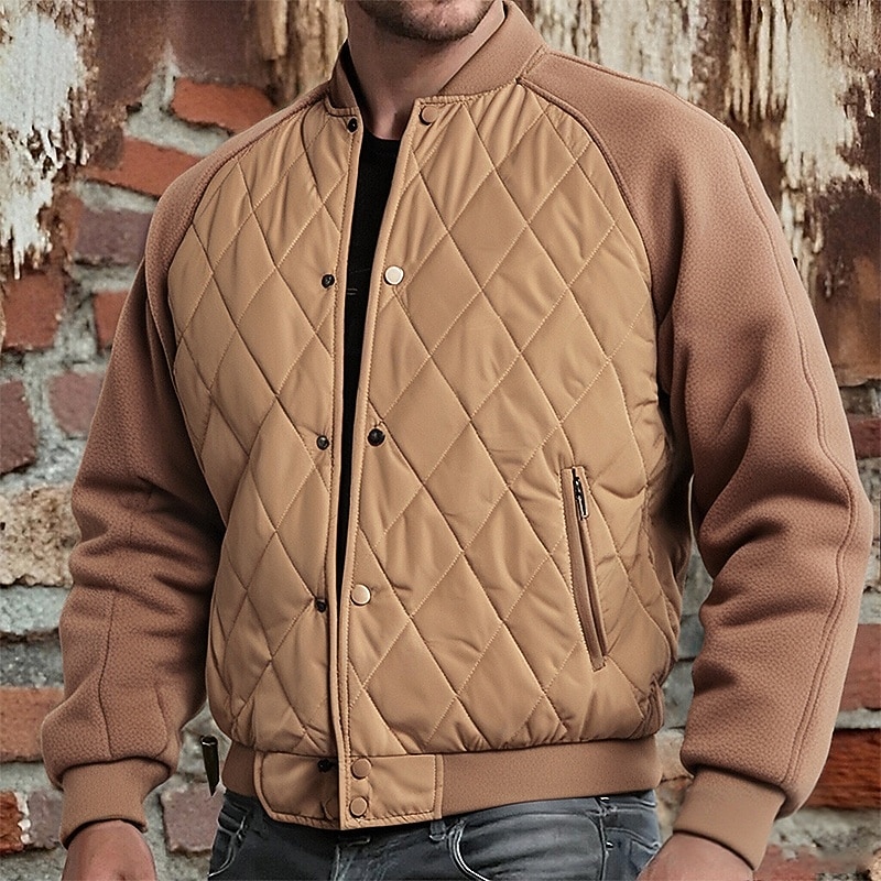 Men's Winter Coat Quilted Jacket Fleece Jacket Parka Pocket Polyster Fleece lined Vacation Daily Wear Date Regular Fashion Casual Comfortable Thermal Warm Fall Winter Solid / Plain Color Camel Green 2026 - $53.99 –P5