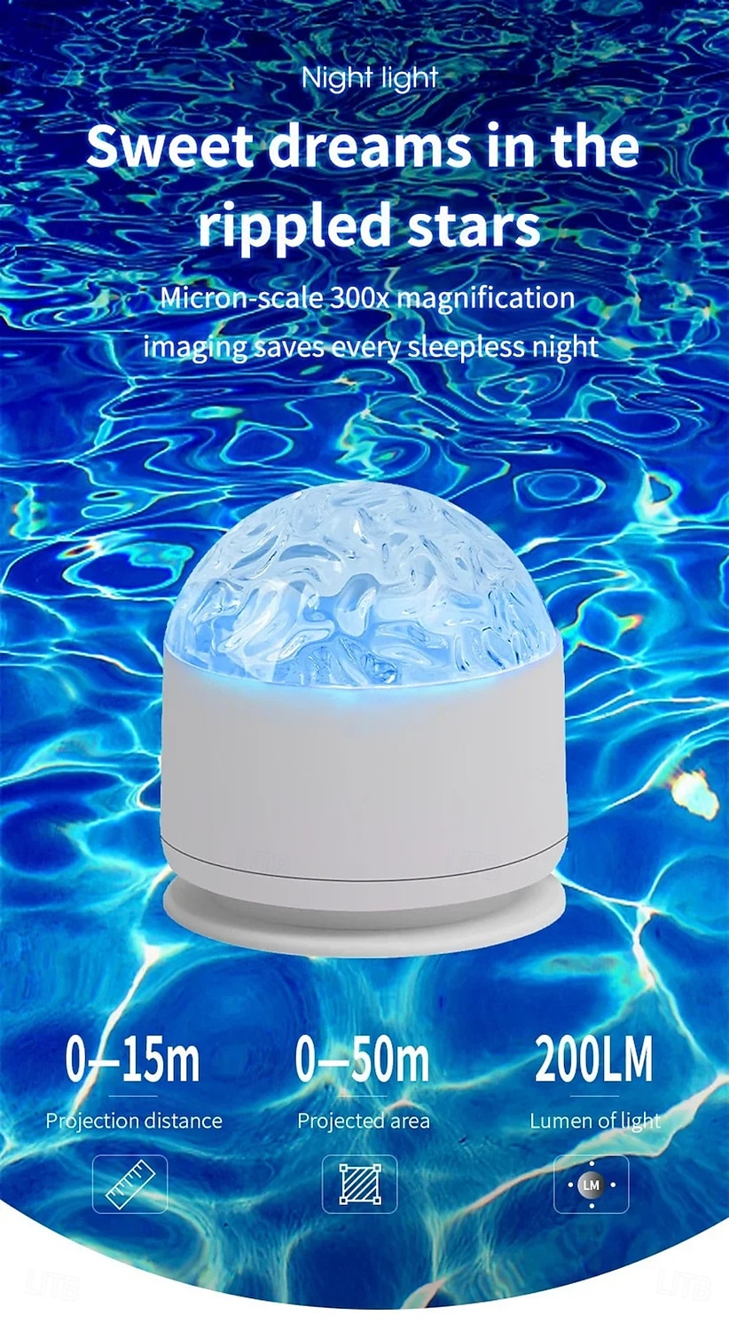 USB LED Projector Night Light Aurora Starry Sky Water Ripple Dynamic Atmosphere Lamp for Bedroom Living Room Decor Holiday Valentine's Day Gift 2026 - $18.99 –P3