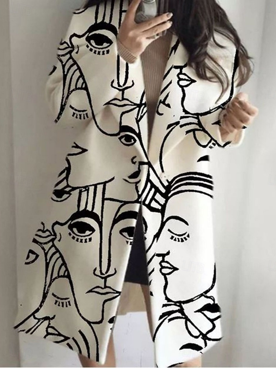 Dames Winterjas Jas Comfortabel Ademend Afdrukken Modern Casual Geometrisch Casual Vakantie Straat Alledaagse kleding Open voorzijde Lang Strijkijzer Normale pasvorm Lange mouw bovenkleding Wit 2026 - $52.99 –P2