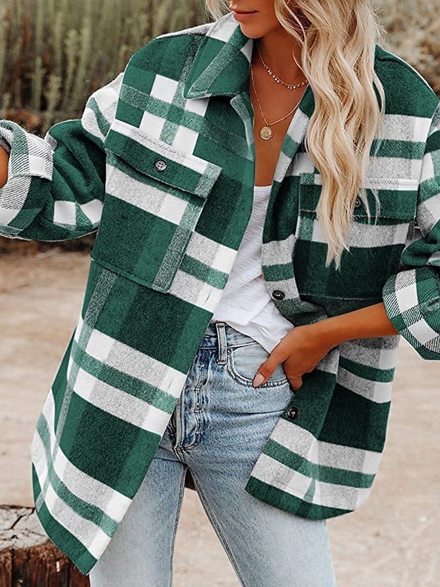 نسائي جاكيت شتوي جاكيت كاجوال مريح متنفس جيب Buttons طباعة كاجوال منقوش عطلة شارع فضفاض مناسب للبس اليومي صدر فردي عادية طوي عادي كم طويل ملابس خارجية أسود أزرق البحرية أخضر الربيع الخريف 2025 - $31.99 –P5