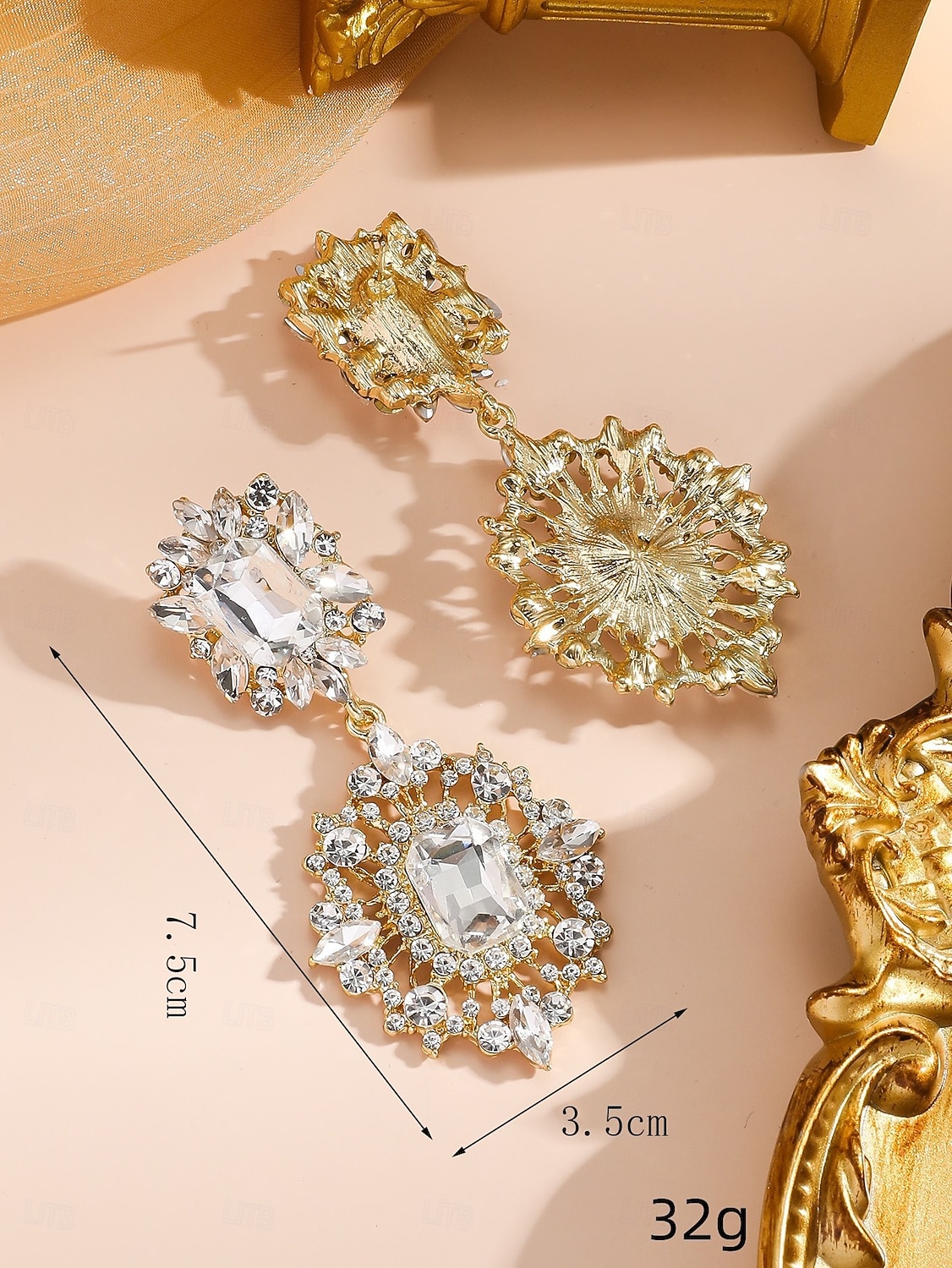 Women's Crystal Drop Earrings with Floral Design, Elegant Gold-Plated with Pearls and Gemstones, Perfect for Bridal and Wedding Accessories 2026 - $11.99 –P2