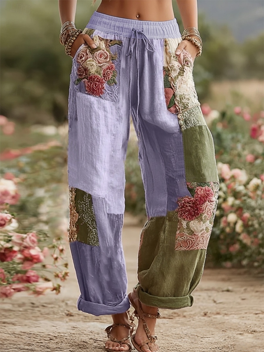 Női Széles lábszár Nadrágok Divat Utcai sikk Teljes hossz Közepes csípő Virágos Zseb Rugalmas derék Nyomtatott kellemes Lélegzési képesség Mikroelasztikus Napi Szabadtéri Hétköznapi Medence Fehér 2026 - $49.99 –P4