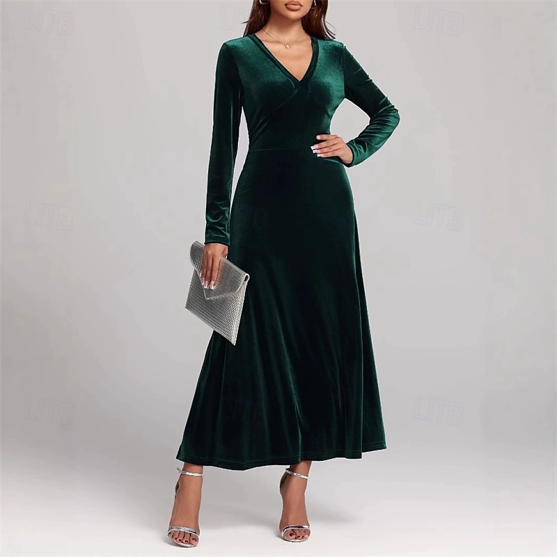 Damen Midikleid Samtkleid Cocktailkleid Elegant Mode Modern Outdoor Party Party-Abendmode Normale Passform Einfach Langarm V Ausschnitt Schwarz Wein Blau Purpur Frühling Herbst 2025 - $33.99 –P1