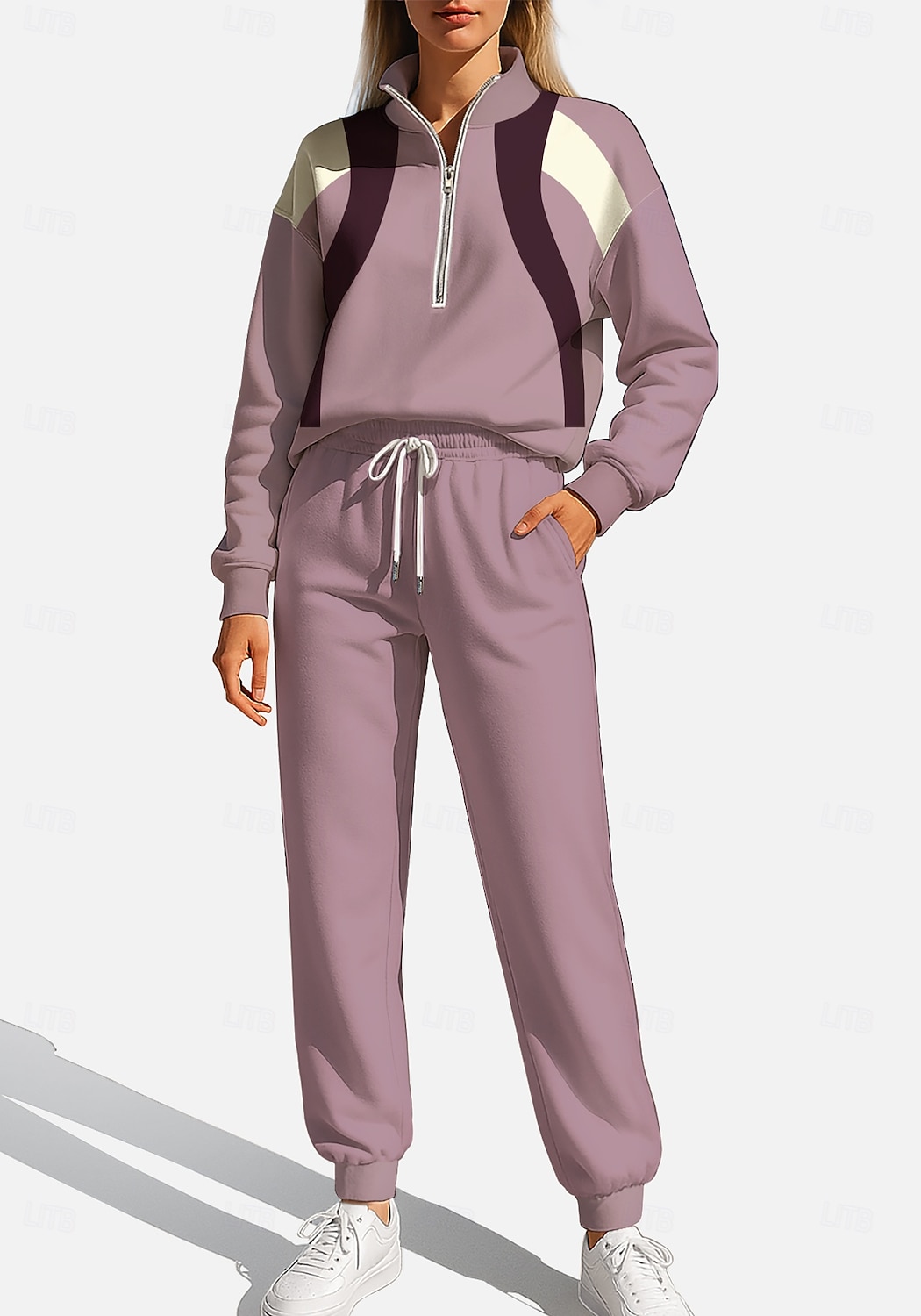 בגדי ריקוד נשים טרנינג אימונית חליפת ריצה שרוך רוכסן גיאומטרי ז'קט ומכנס טרנינג סט לבוש אתלטי אביב ורוד אגבי להתאמן חוץ רך בג'י שרוול ארוך ספורט לבוש אקטיבי מיקרו-אלסטי מונח בצורה רפויה 2025 - $37.99 –P1