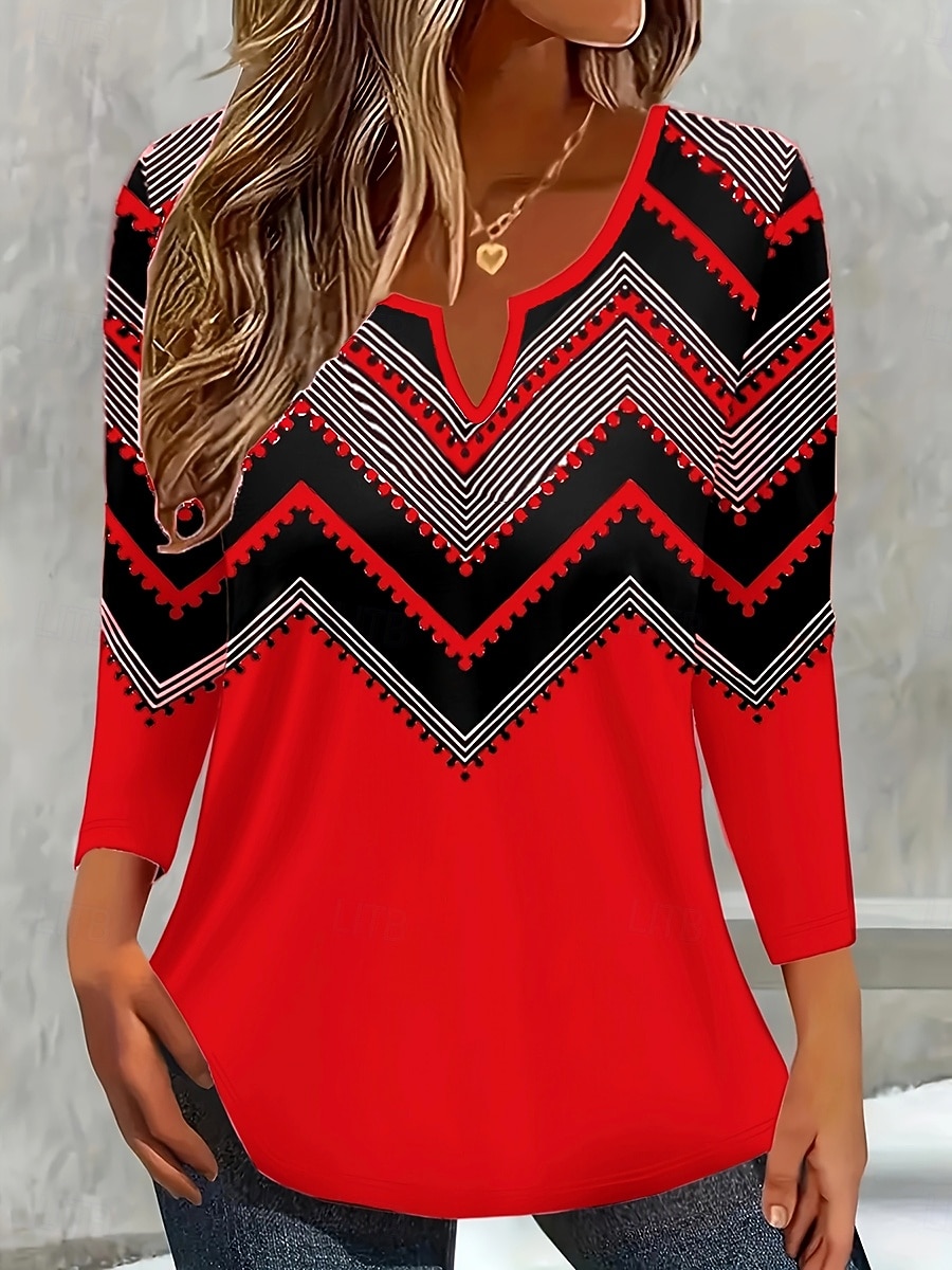 Femmes T-shirt A Ombre Graphique Géométrique ancien Élégant Classique manche longue Col en V Encolure en V Hauts Réguliers Quotidien Week-end Imprimé Blanche Rose Claire Rouge Bleu clair Printemps de 2025 ? $22.99 –P3