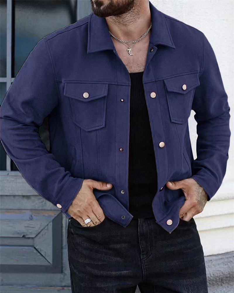 Homme Veste Légère Veste en faux suède Veste Décontractée Vacances Quotidien Respirant Avec Poches Printemps Automne Uni Mode Classique Revers Court Chameau Noir Rouge bleu marine Veste de 2025 ? $35.99 –P3