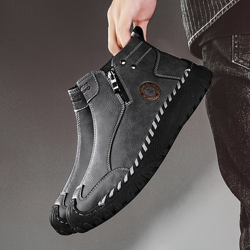 Homme Bottes Rétro Marche ancien Quotidien PU Confortable Bottes Mi-Mollet Mocassin Brun foncé Noir Gris Printemps Automne de 2025 ? $59.99 –P17