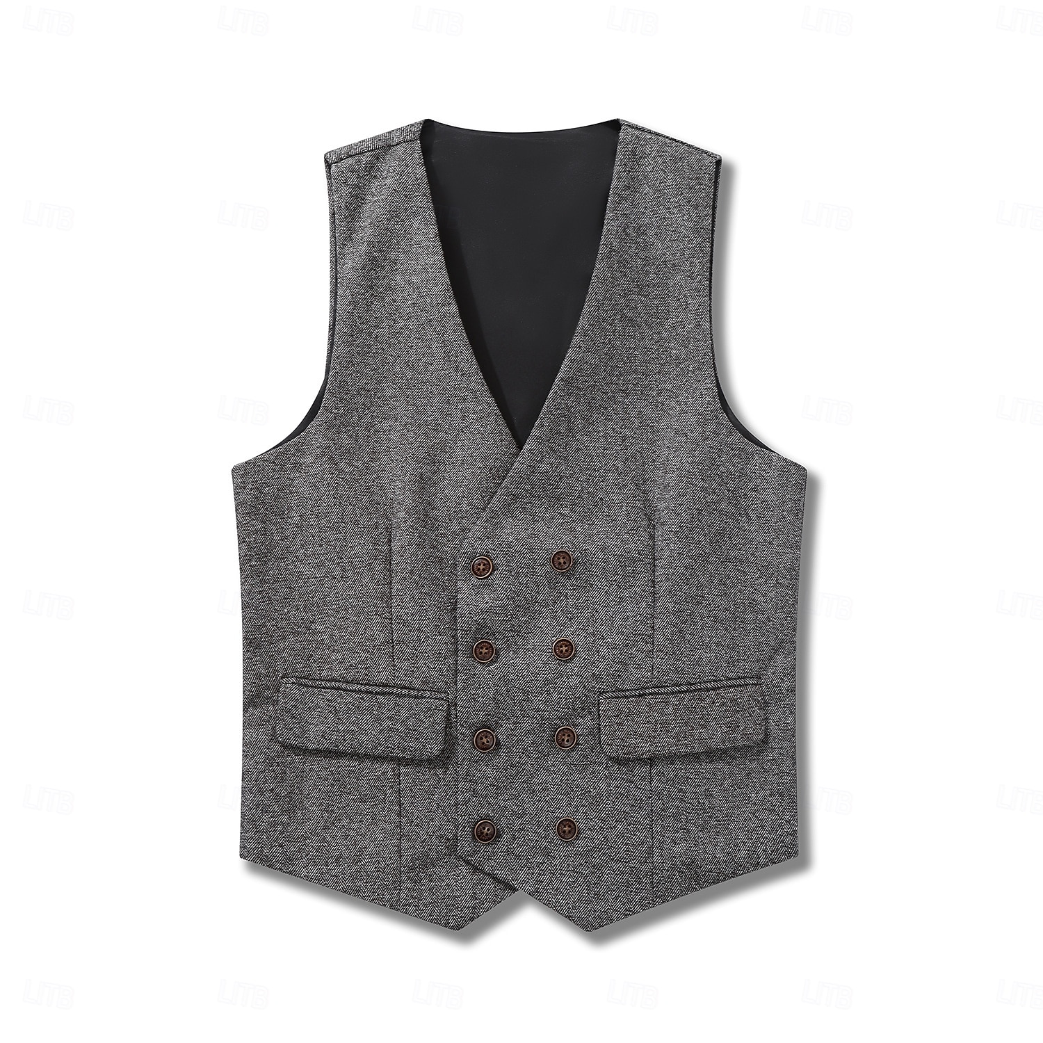 Herren Tweedweste Weste Formell Hochzeit Urlaub Täglich Vintage Mode Frühling Herbst Tasche Knöpfe Polyester Bequem Fischgrätenmuster Einreihig V Ausschnitt Revers Normale Passform Khaki Grau Weste 2026 - $45.99 –P2