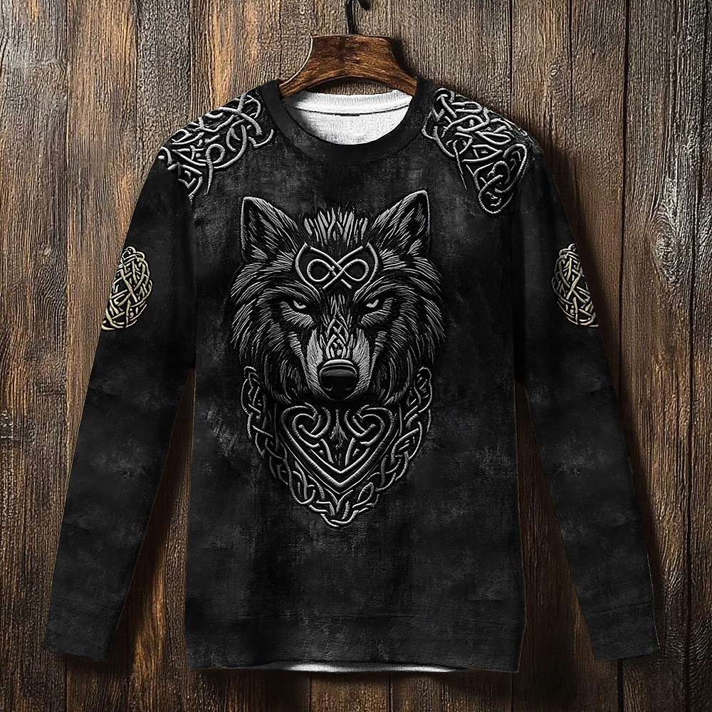 Homens Moletom Azul Preto Marron Gola Redonda Lobo Nó Celta Imprimir Casual Diário Streetwear Vintage Viking Outono Inverno Roupa Moletons Moletons Manga Longa de 2026 por $29.99 –P2