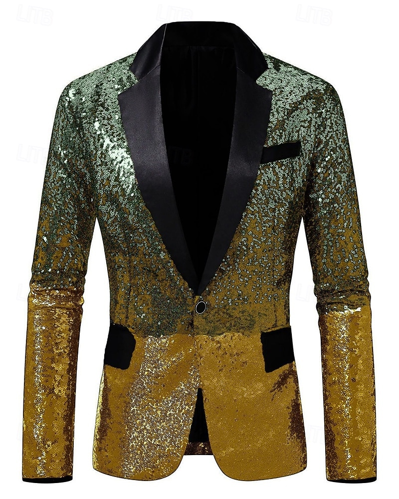 رجالي سترة عمل حفلة كوكتيل حفلة الزفاف موضة كاجوال الربيع الخريف بوليستر تدريجي ترتر جيب مريح صدر فردي سترة رياضية أزرق أرجواني ذهبي أخضر 2025 - $84.99 –P2
