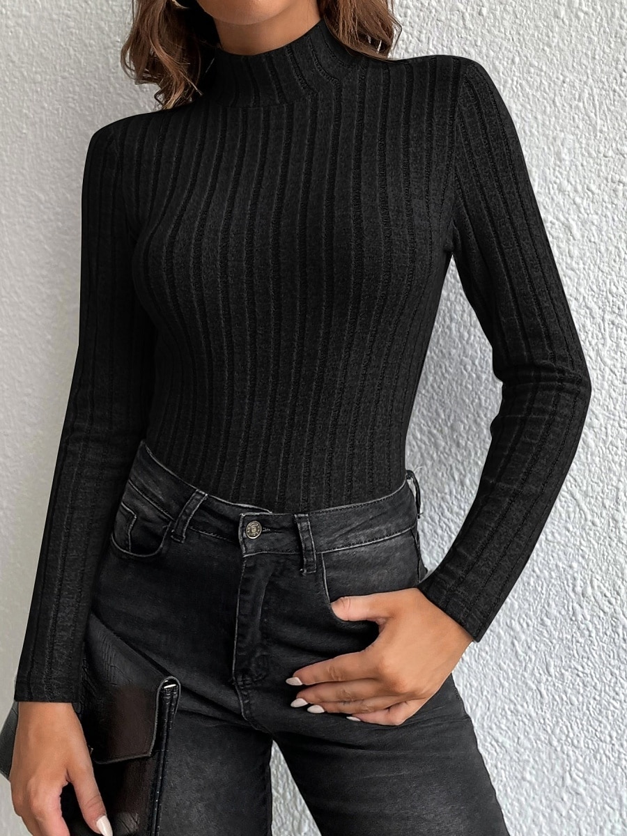 Női Blúz Fodrozott Tömör szín Stílusos Alkalmi Hosszú ujj Magasnyakú Normál felsők Napi Fekete Égszínkék Poros kék Khakizöld Szürke Tavasz Ősz Tél 2026 - $19.99 –P7