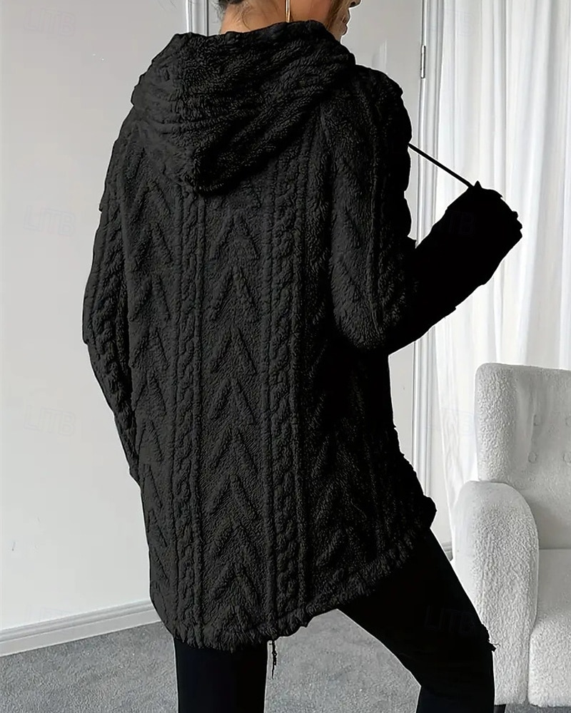 Mulheres Pulôver Moletom Com Capuz Tecido Roupa de rua Casual Velo Sherpa Manga Longa Com Capuz Tops regulares Rua Feriado Com Cordão Preto Branco Vermelho Roxo Bege Outono Inverno de 2025 por $27.99 –P18