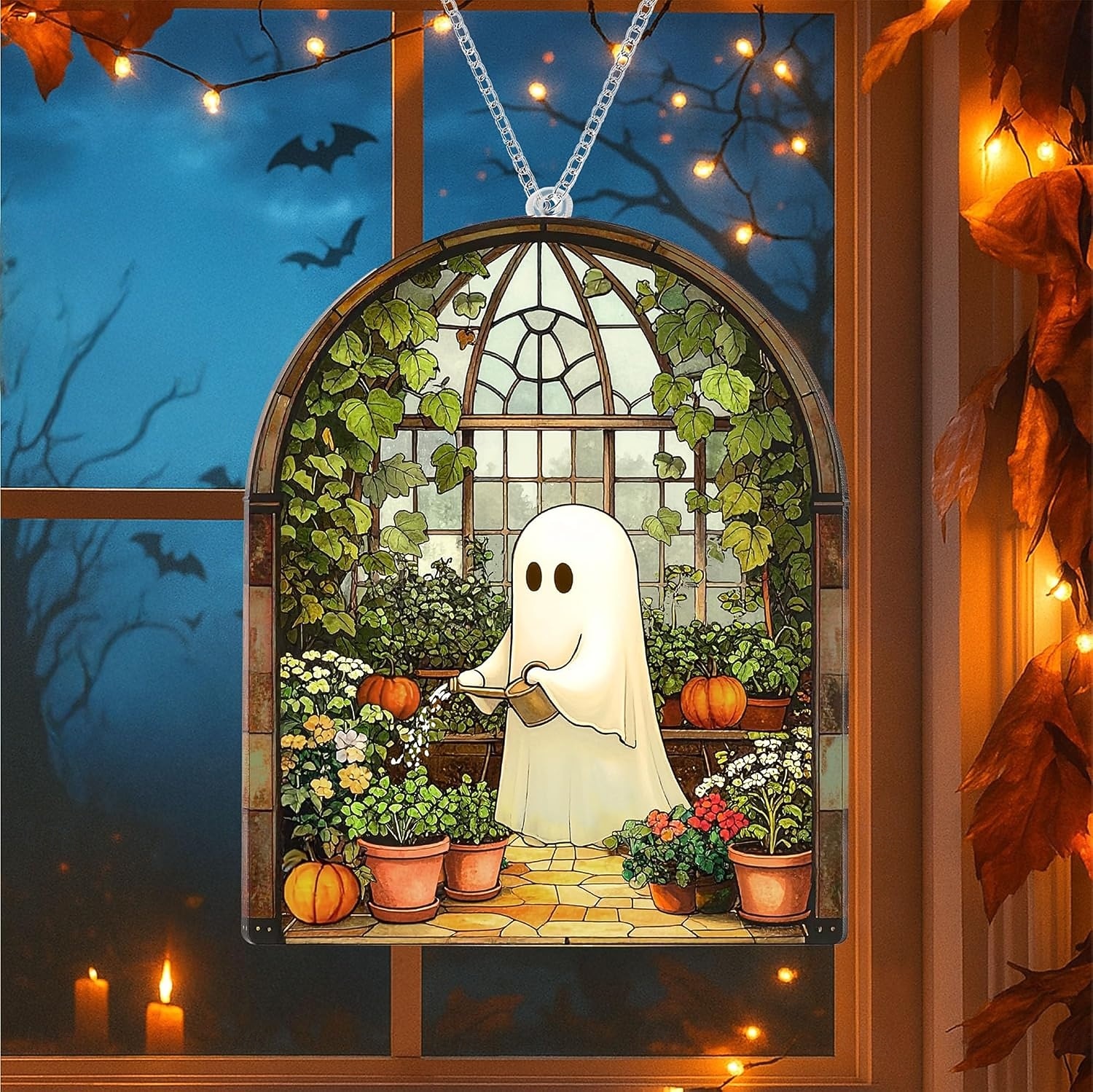 קישוטי רפאים ויטראז' דמויי אקריליק לליל כל הקדושים, לוכד שמש חמוד לקישוט ליל כל הקדושים, מתנת רוח רפאים חמודה לאוהבי ספרים, קישוט סתיו גותי לחלון, מתנות ליל כל הקדושים לנשים 2025 - $4.99 –P7