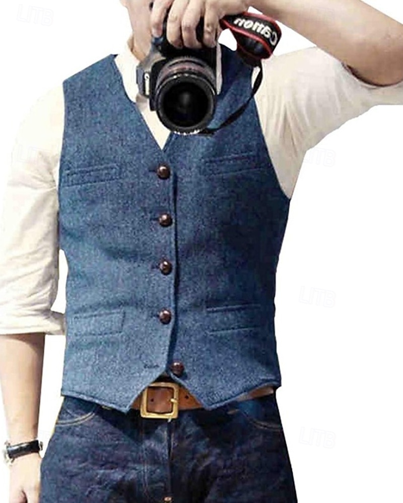 Hombre Chaleco Vacaciones Fiesta Negocio Moda Casual Primavera Otoño Bolsillo Botones Poliéster Cómodo Color sólido Recto 1 botón Escote en Pico Ajuste regular Plata Negro Champaña Vino Chaleco 2025 - $24.99 –P7