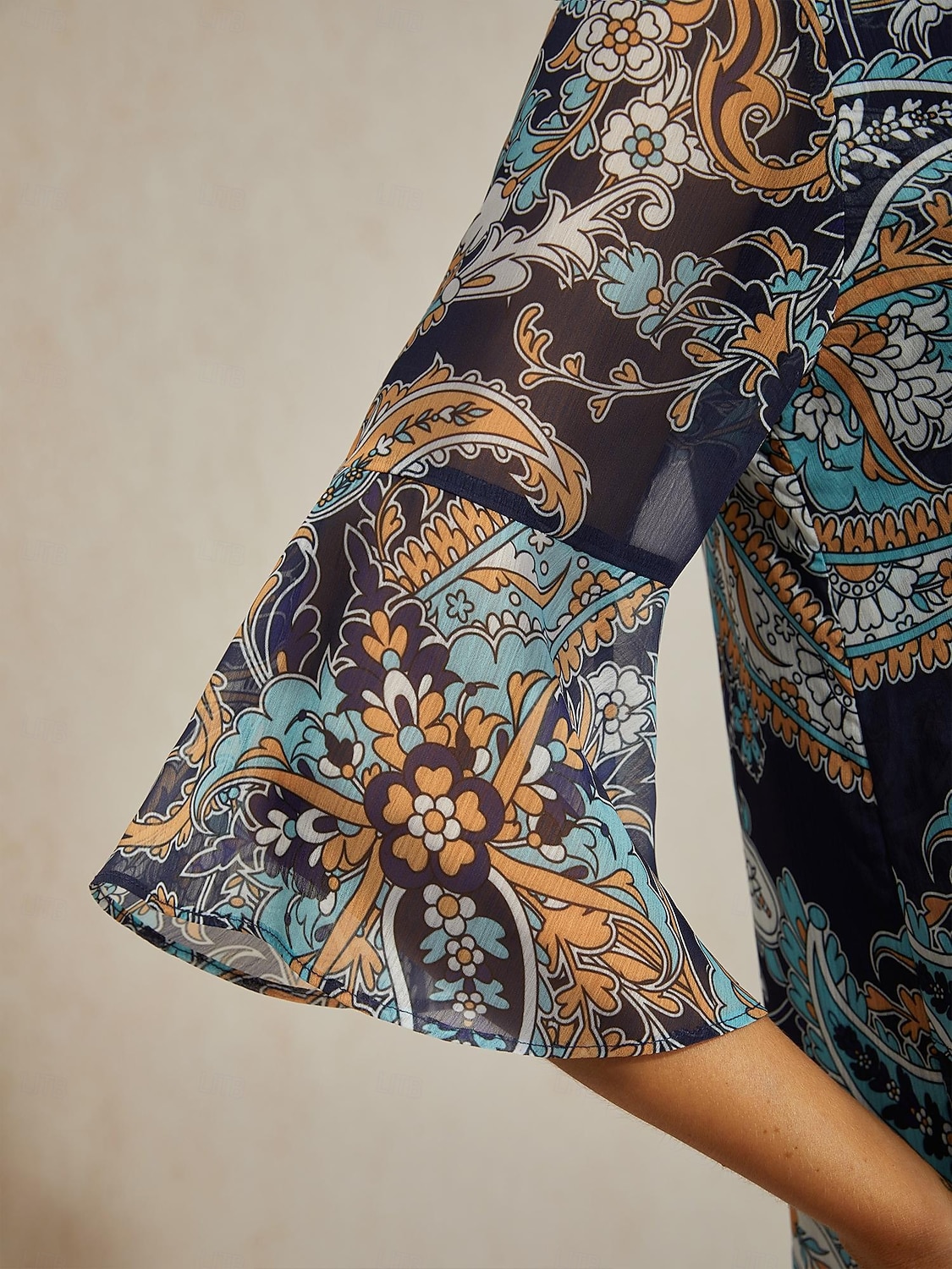 Dame Paisly Avslappet Blå Paisley 3/4 Erme Elegant Fritid hverdag Crew-hals Rund Sommer Vår Høst 2026 - $67.99 –P2